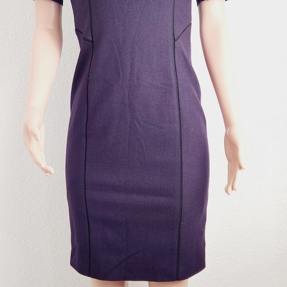 Elie Tahari Purple Wool Blend Sheath Dress w/ Contrast Piping - Size 4 - Picture 3 of 11